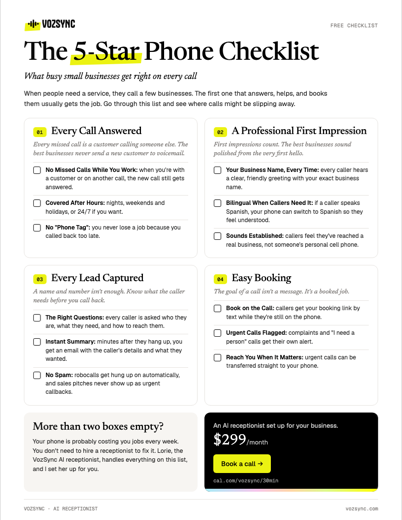 The 5-Star Phone Checklist, one page with 12 boxes